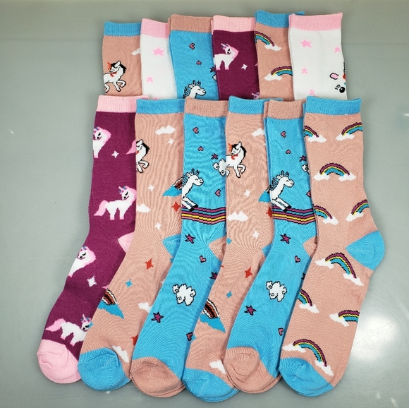 12 Pairs Women's Unicorn Crew Socks - Picture 1 of 3